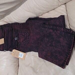NWT True Religion Ricky With Flap Jeans in stylish Red Roulette Size W32